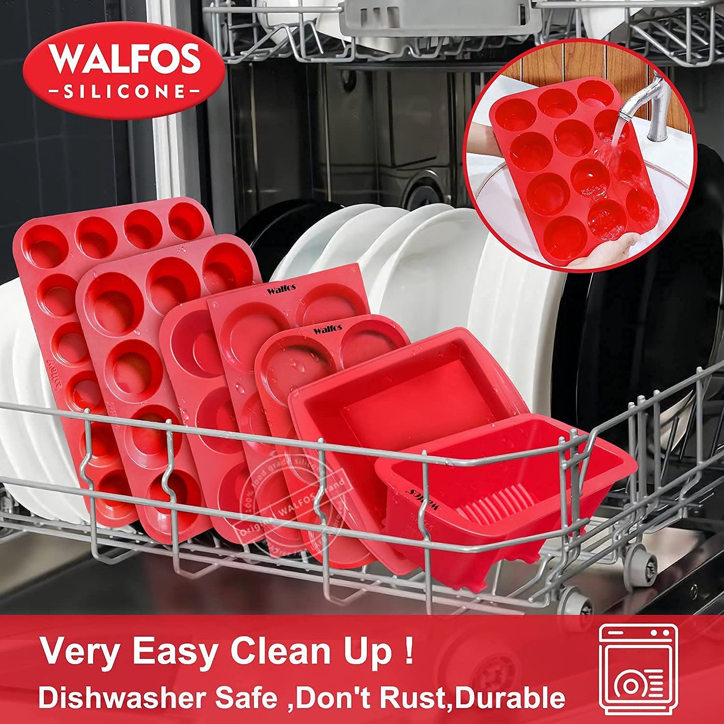 Walfos Silicone Jumbo Muffin Pan Set- 6 Cup Large Silicone Cupcake Pan, BPA Free Silicone Perfect for Egg Muffins, Big Cupcakes - Non-Stick and Dishwasher Safe, Set of 2