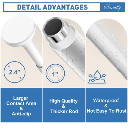 SUNALLY Shower Curtain Rod Adjustable 32-75 Inch, Spring Tension Shower Curtain Rods Stainless Steel Telescoping Curtain Rod for Bathroom or Windows, No Drilling, No Slip, No Rust, White