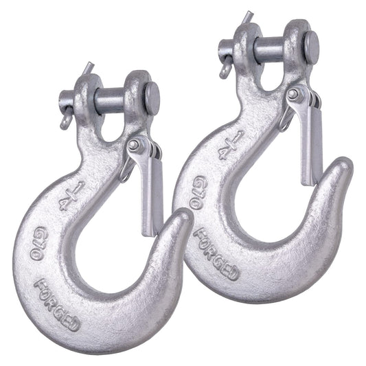 WENHUALI 1/4 Inch Safety Chain Hooks, Clevis Slip Hook with Safety Latch, Grade 70 Forged Steel 12,600 Lb for Trailer Truck Transport Tow Winch Hook Trailer(1/4 Inch, 2 Pack)