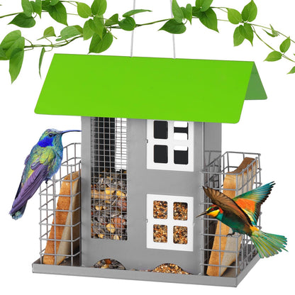 Bird Feeders for Outdoors Metal with 2 Suet Cage Cake Squirrel Proof Hanging Bird Feeder Large Capacity Wild Bird Feeder Easy Clean&Anti-Rust (Green)