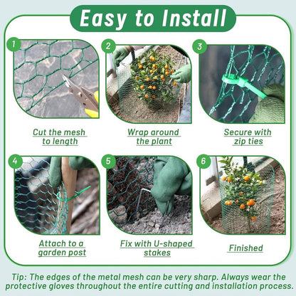 15.7 x 197 Inch Plant Protectors from Animals,Free-Cut Metal Mesh Outdoor Plant Cages,Guards Fence Chicken Wire Cloche with Ground Stakes & Ties to Keeping Rabbits Squirrels Chicken Animals Out