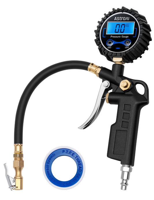 AstroAI Digital Tire Inflator with Pressure Gauge 3-250 PSI, Industrial Tire Pressure Gauge, Heavy Duty Air Compressor Accessories with Air Chuck for Car, SUV, Truck, Motorcycle, Standard 250PSI