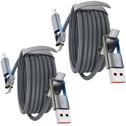 240W 4-in-1 Charging Cable，2Pack 10ft/3M Nylon Braided Multi Charger Cord USB C to C/USB C to L/USB A to C/USB A to L Fast Charge Cable Compatible with iPhone 16/15, Galaxy, MacBook, Tablet (2, 3M)