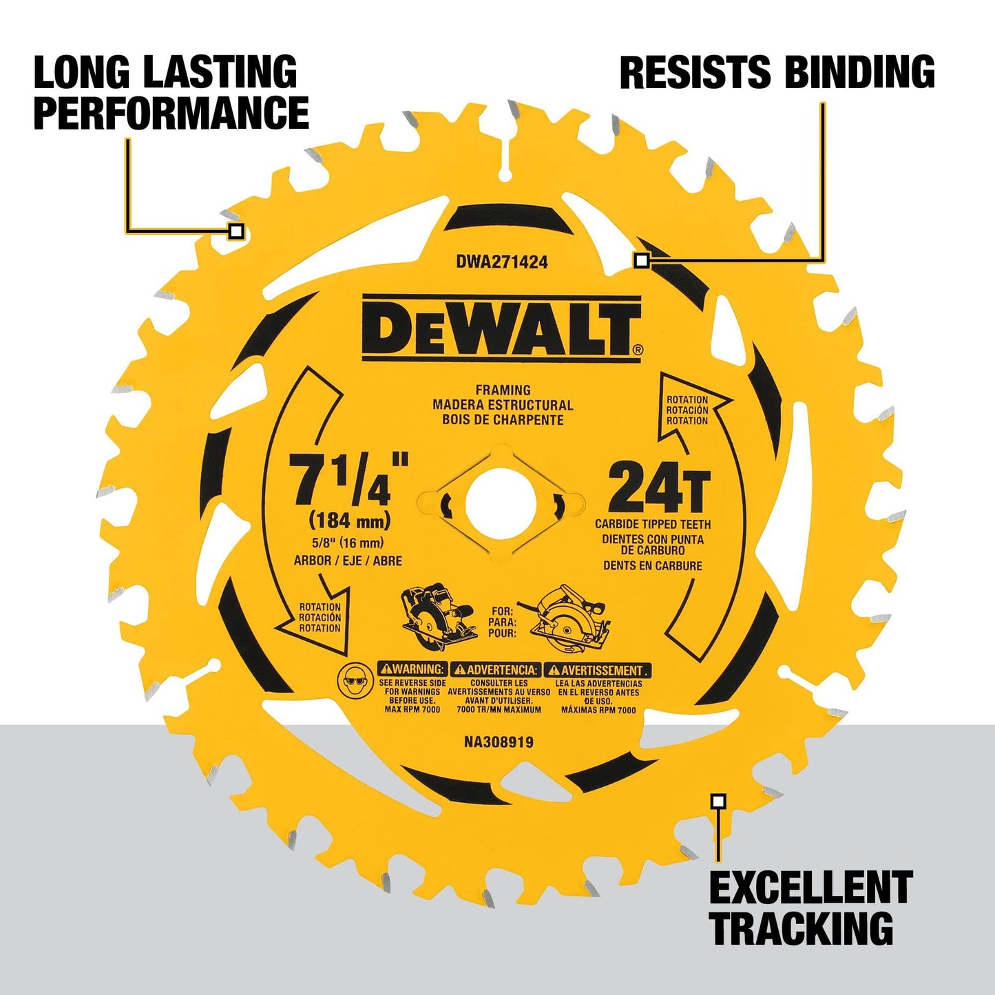 DEWALT Circular Saw Blade, 7-1/4 Inch, 24 - Tooth (2 Pack) (DWA271424PK2)
