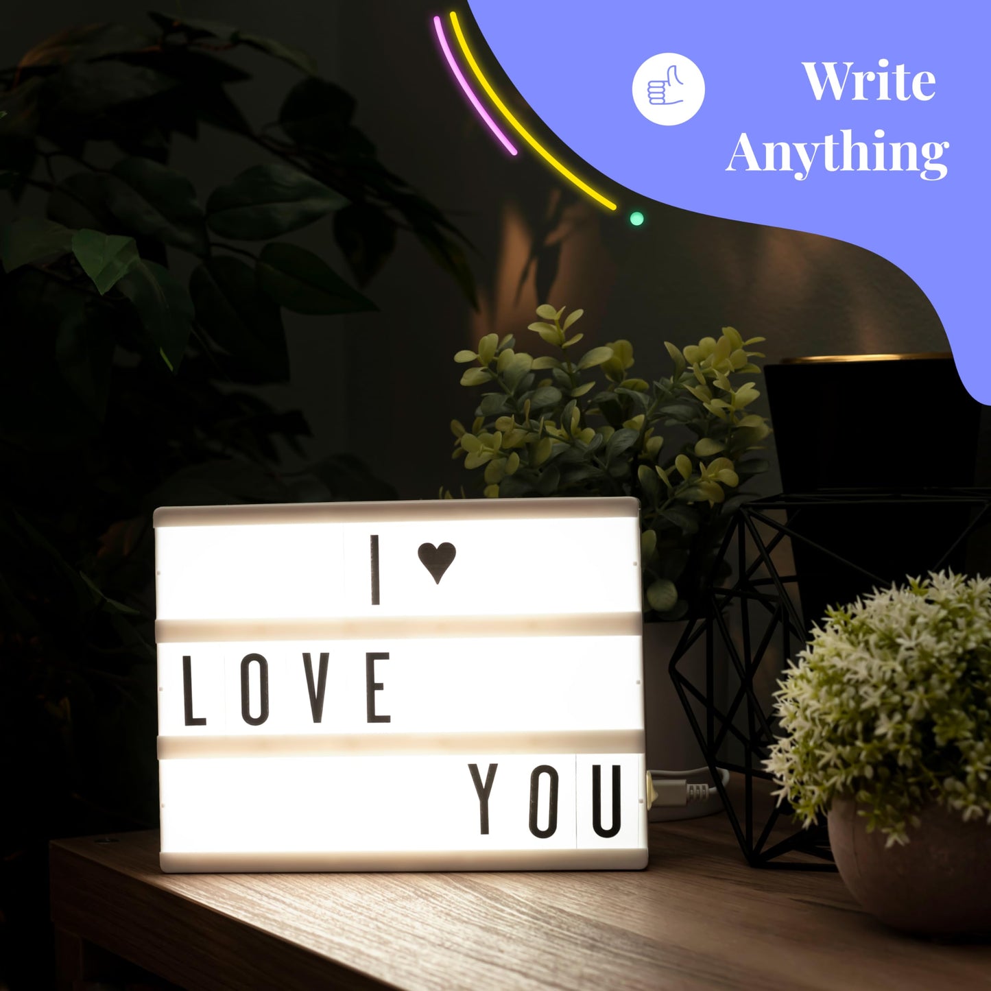 My Cinema Lightbox - The Mini Cinema Lightbox, LED Changeable Quote Sign To Create Personalized Messages, with 100 Letters, Numbers, & Symbols, USB or Battery Powered, A5 White