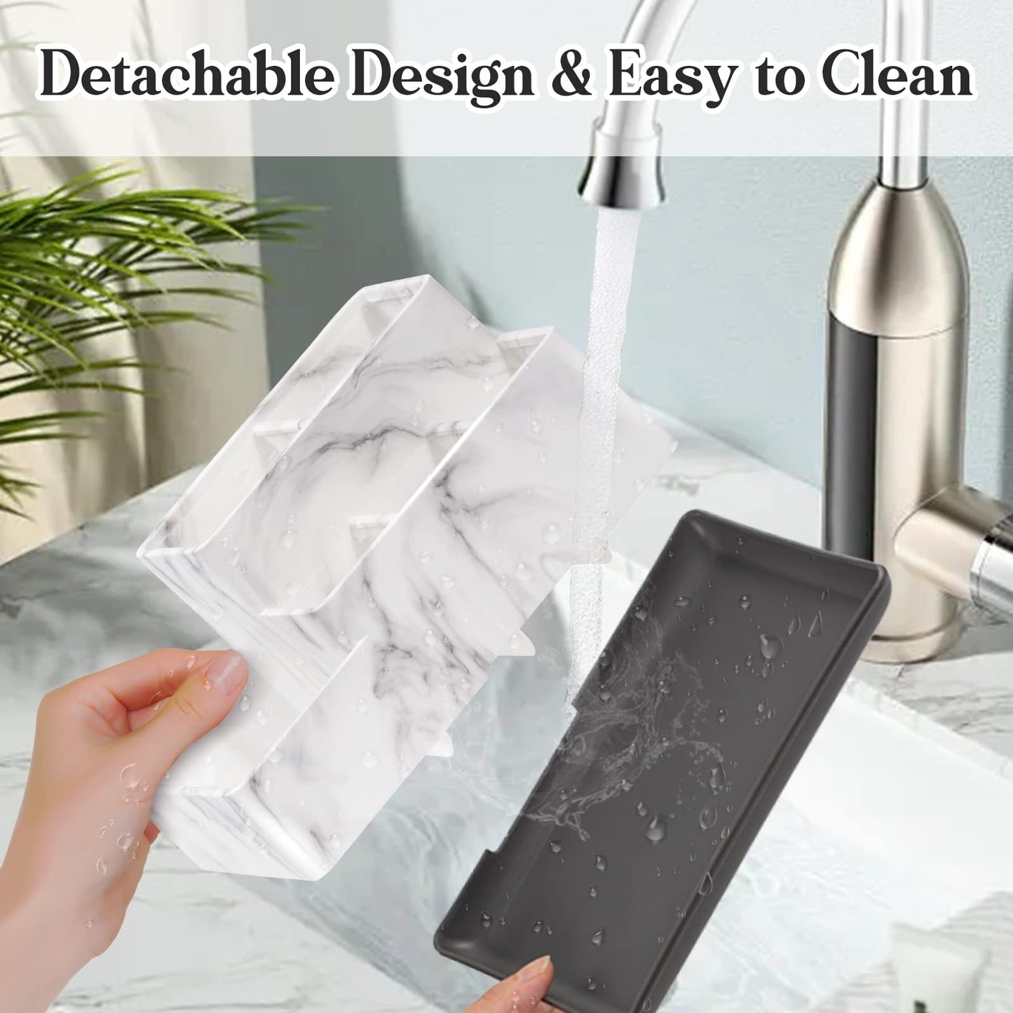 Toothbrush Holder, Bathroom Organizers Countertop, 6 Compartments Multifunctional Washroom Organizer for Toothpaste, Cosmetic, Makeup, Office Stationery Pencils, White Marble
