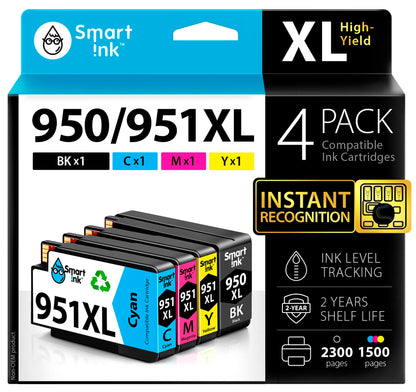 Smart Ink Compatible Ink Cartridges Replacement for HP 950XL 951XL 951 XL 950 XL 4 Pack Combo (Black, Cyan, Magenta, Yellow) for HP Printer Officejet Pro 8600 8610 8620 8640 8660 8615 8625 251DW 276DW