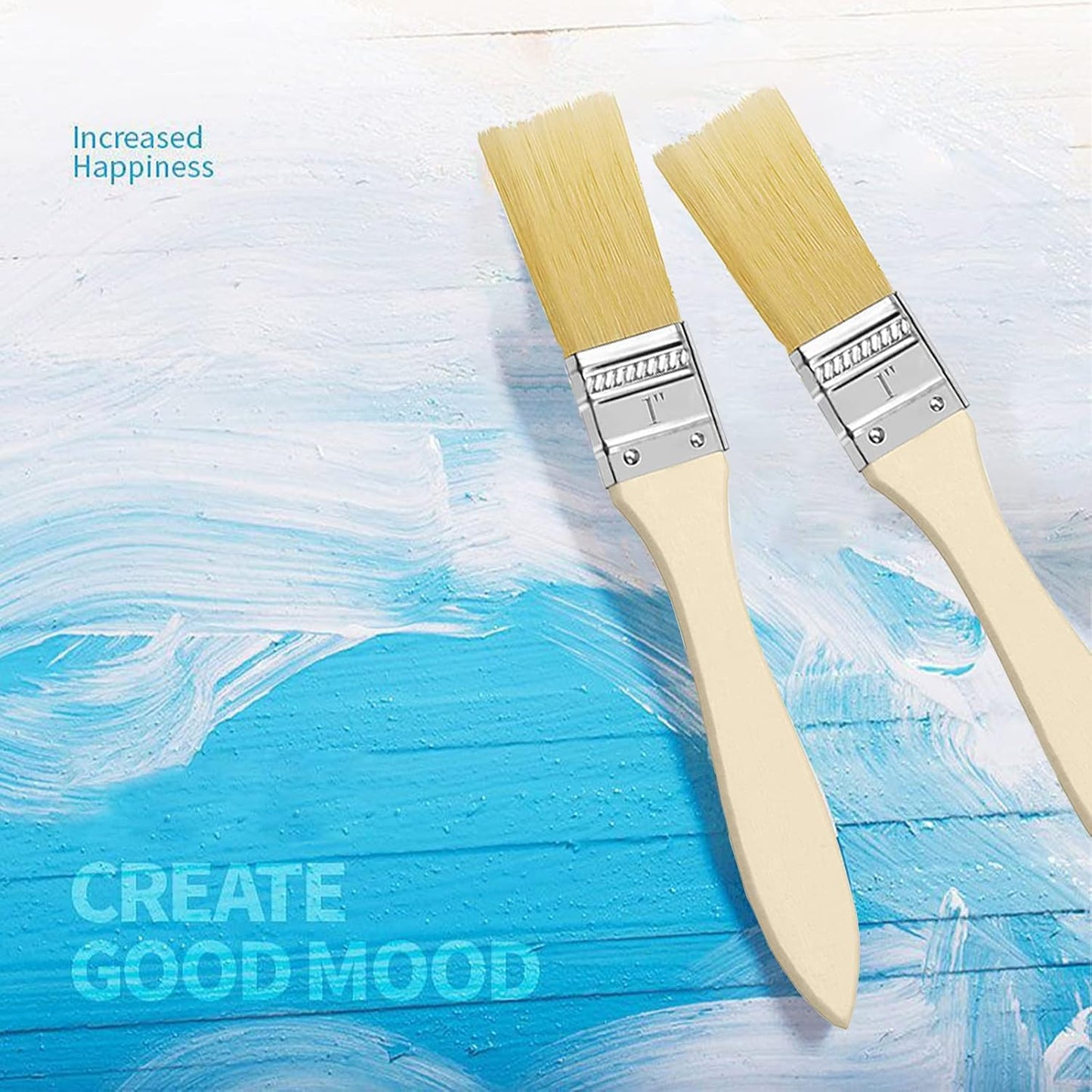50Pack Chip Paint Brush Set 1 inch/2.54cm Natural Bristle Disposable Painting Brushes with Wooden Handles for Acrylic, Oil, Paint, Varnishes, Watercolor, Painter, Students, Artist