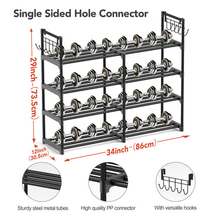 4-Tier Shoe Rack, Black Metal Shoe Racks, Stackable Shoe Shelf with Multifunctional Hooks, Hold 20 Pairs, Space Saving Shoe Rack, Shoes Rack for Closet,Show Rack