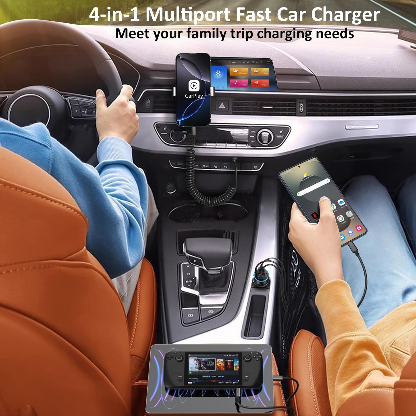 USB C Car Charger 3 Pack, 65W 4-Port Super Fast Car Phone Charger PD+QC 3.0 12V USB Car Charger with Voltage Display Cigarette Lighter Adapter for iPhone 16e 15 14 13 12 Pro Max,Samsung,Android(Black)