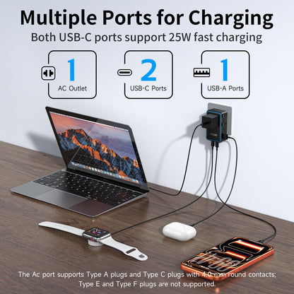 YOOVEI Mini Universal Travel Plug Adapter, 2026 Ultra-Thin PD 25W Fordable Travel Adapter with 1AC 1USB-A 2USB-C Ports,Smart Temperature Control, Worldwide EU/UK/AU/AS Plug Adapter for Travel