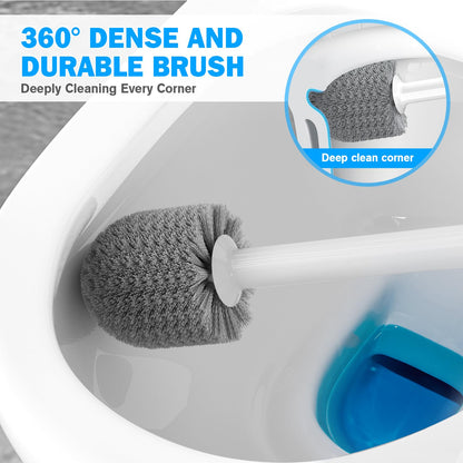 Toilet Plunger and Brush Set, Bowl Brush and Heavy Duty Toilet Brush with Ventilated Holder, 2-in-1 Toilet Brush and Plunger Combo for Bathroom Deeply Cleaning(White & Grey)