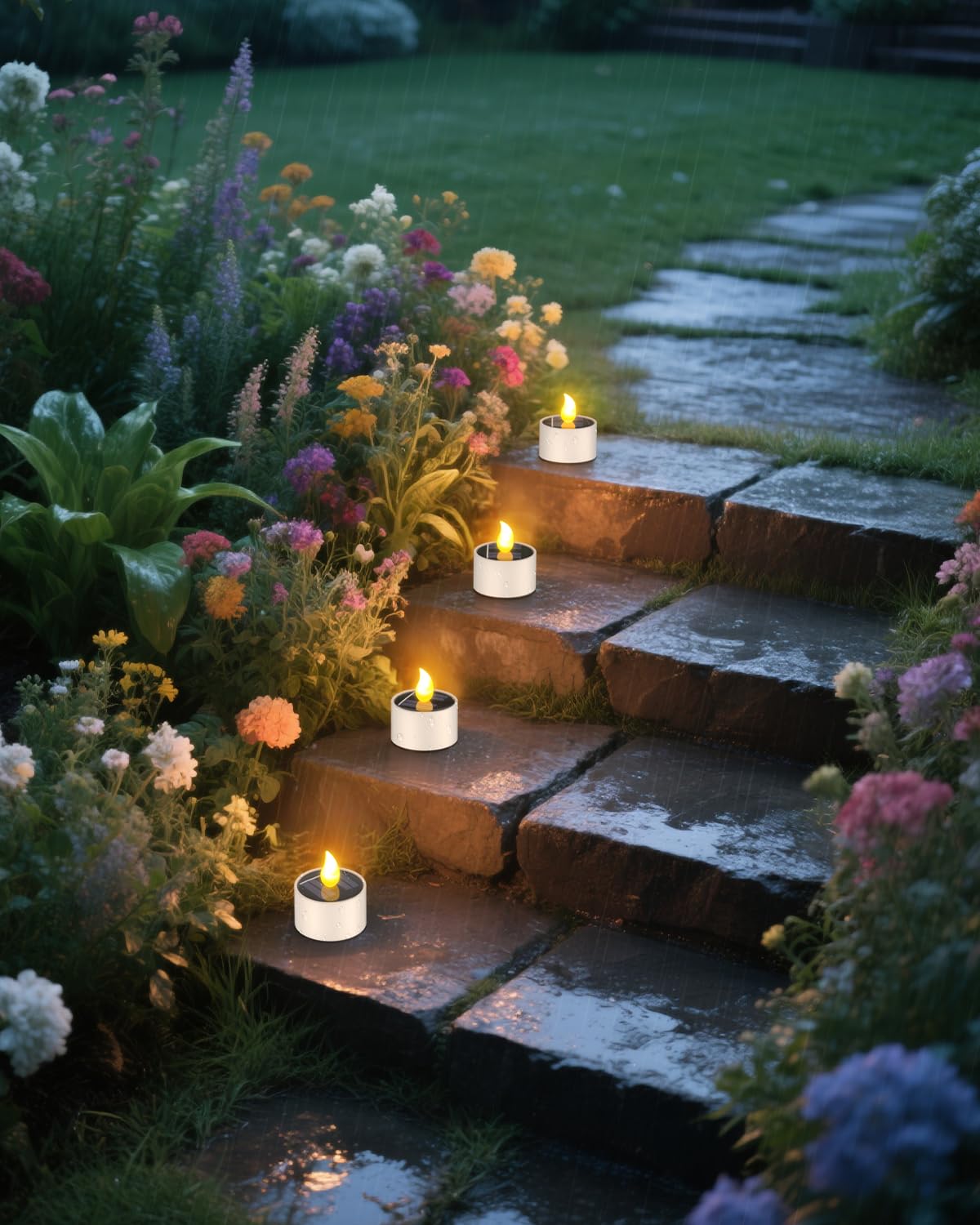 SoulBay 6pcs Solar Power Tea Lights Outdoor Candle Flameless Flicker IP65 Waterproof Rechargeable LED Candles with Dusk to Dawn Sensor for Lantern Garden Camping Party Home Decorations, 2.3" x 2"