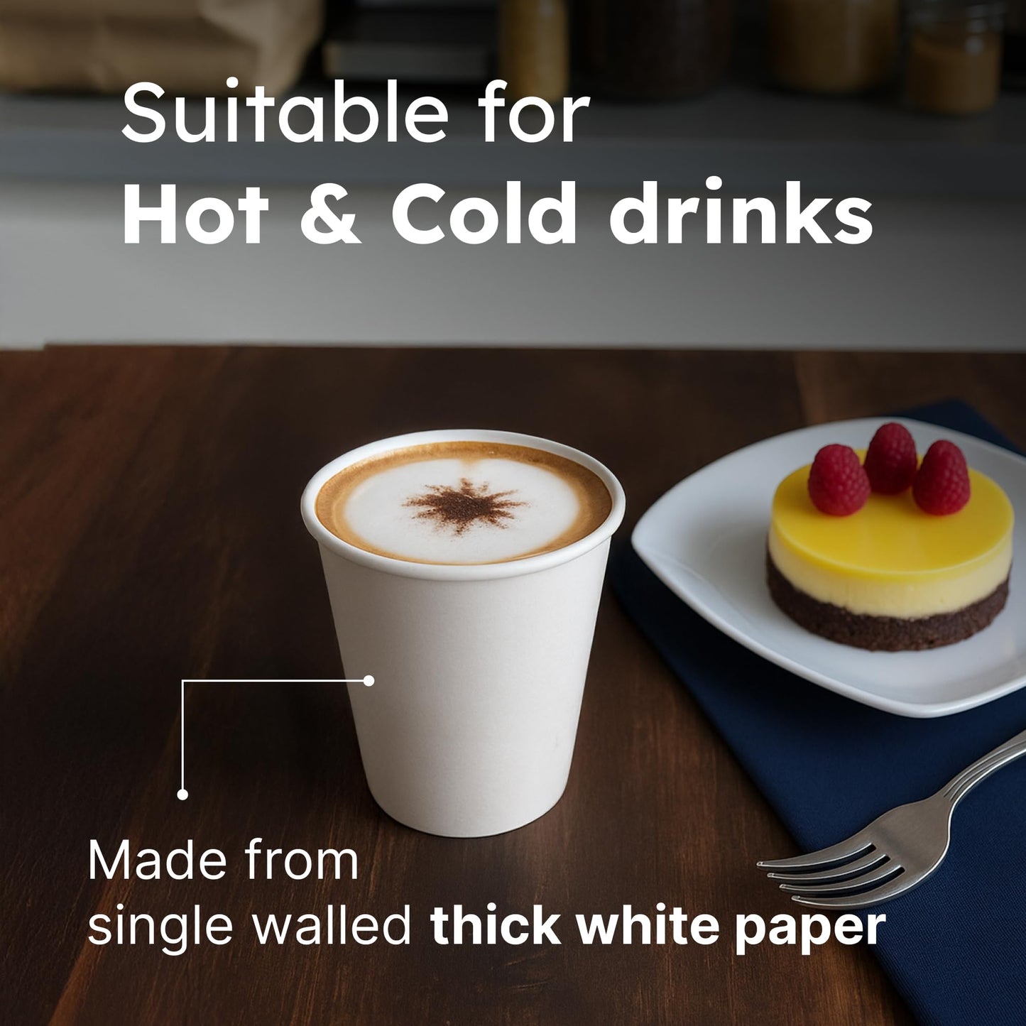 8oz Disposable Coffee Cups with Lids – Set of 100 Disposable Cups for Hot and Cold Drinks – White Paper Cups with Lids for Thermal Protection – 100 Units, 8oz Each