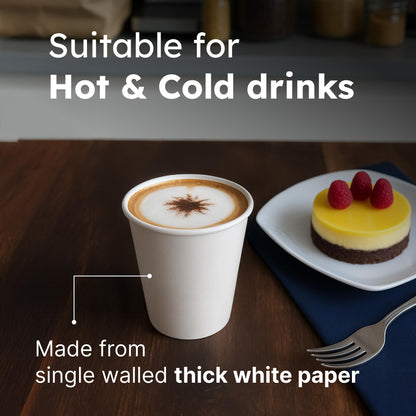 8oz Disposable Coffee Cups with Lids – Set of 100 Disposable Cups for Hot and Cold Drinks – White Paper Cups with Lids for Thermal Protection – 100 Units, 8oz Each