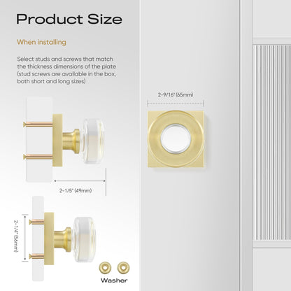 Leydebong 1 Pack Half Dummy Knobs, Gold Crystal Glass Dummy Door Knobs, Non-Turning Single Side Dummy Door Knob for Interior Doors