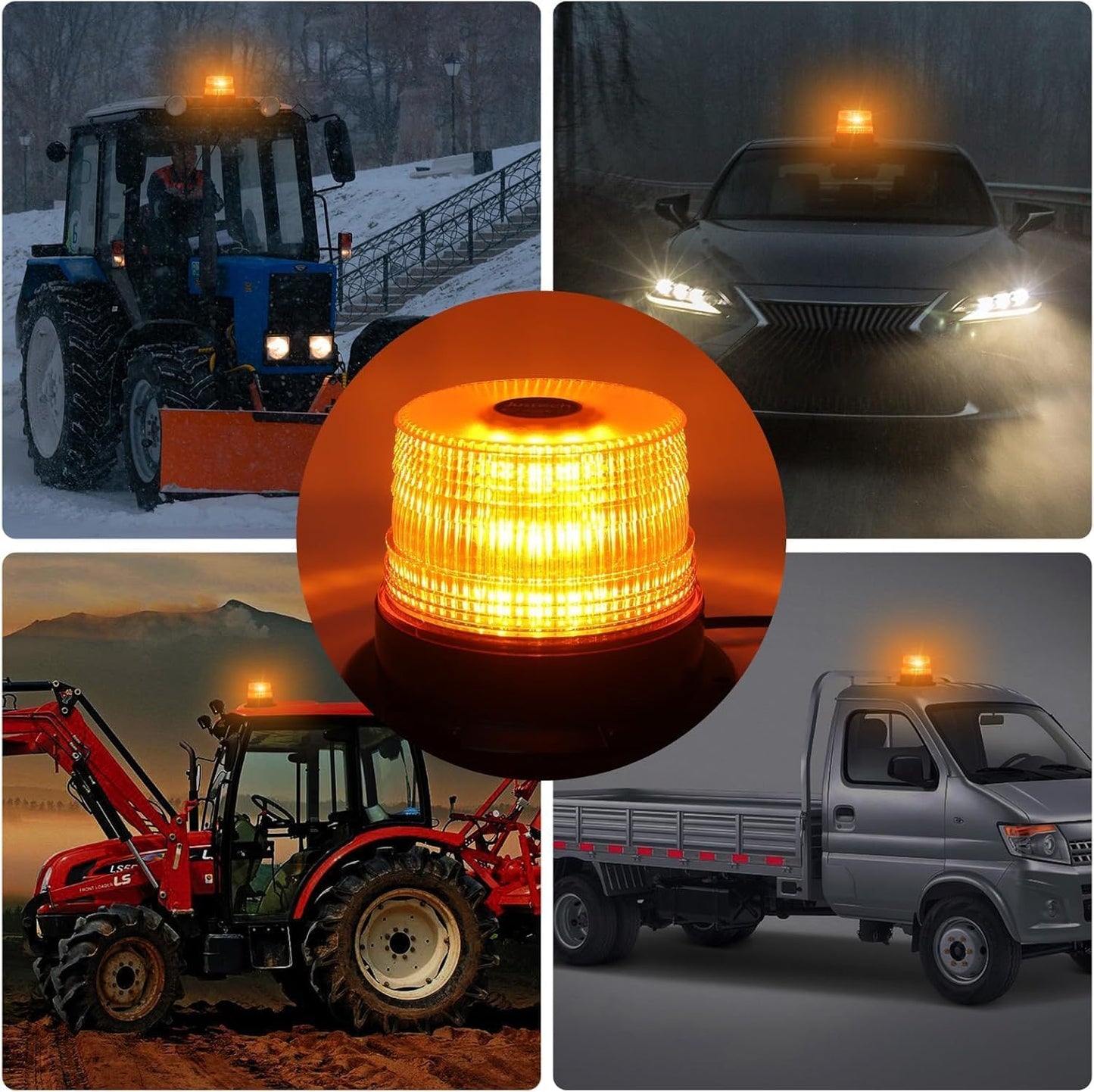 Justech 40LED Flashing Beacon LED Strobe Light Emergency Warning Strobe Light Magnetic Amber Strobe Lights 7 Flash Modes for Vehicle Forklift Truck Vehicle Tractor Bus
