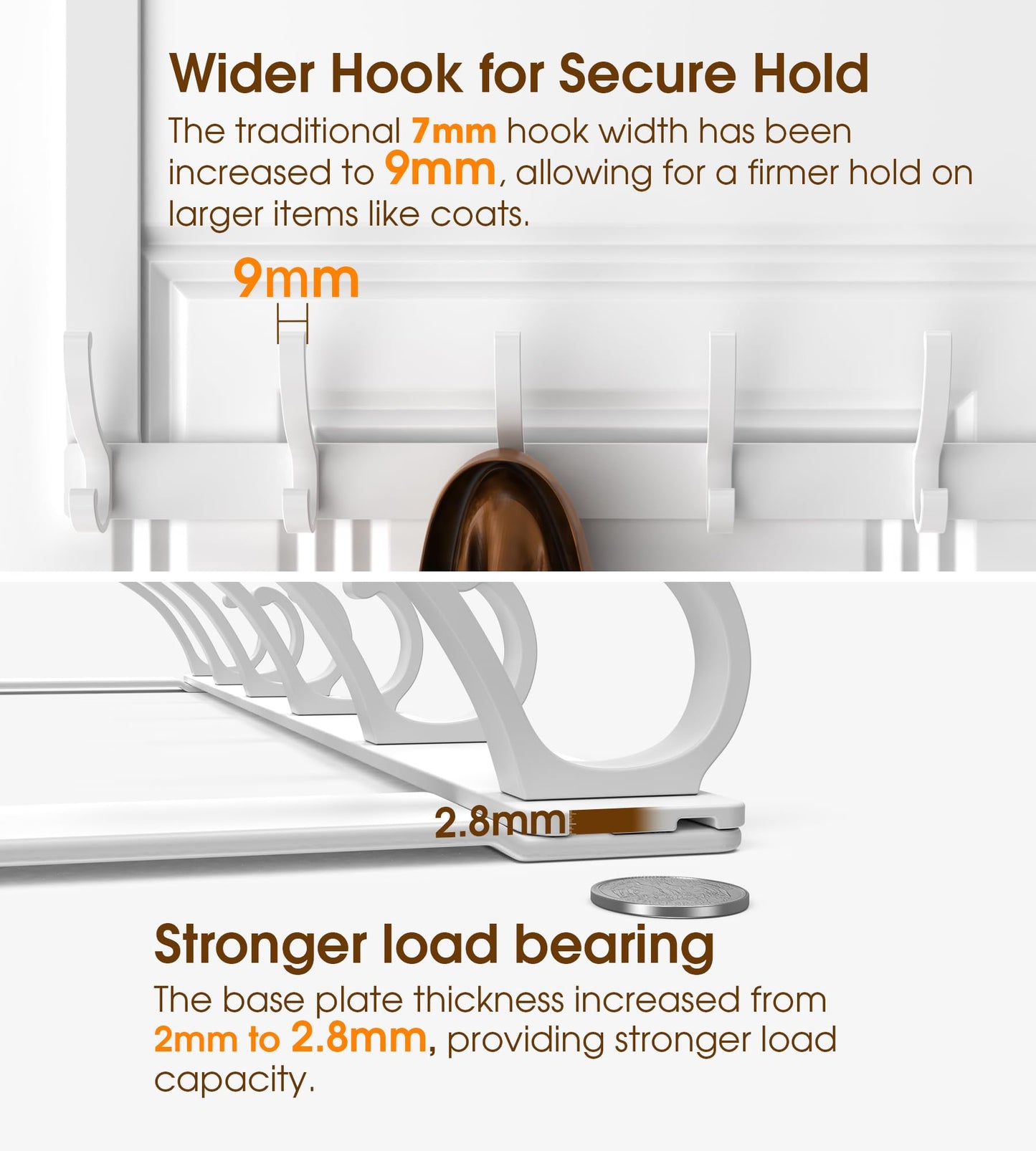 CHAUNCEY HOME Long Over The Door Hooks Hanger with 15.75" Arms for Easier Access by Shorter, Heavy Duty Door Hanger for Coat, F16C, Fits Standard 1 3/8'' Doors, Towel Racks for Bathroom, White