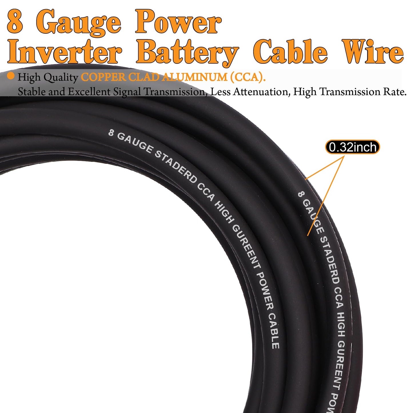 Taukealugs AWG 8 Gauge Wire Cable (25ft Each - Black/Red) Copper Clad Aluminum CCA with 8ga terminals,60A ANL Fuse Block and Heat Shrink Tube for Audio Speaker,Power Inverter Amp Wiring kit