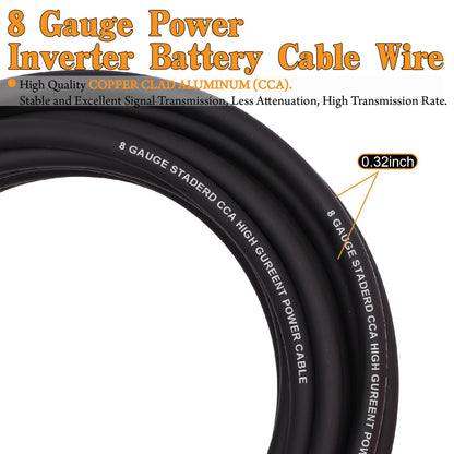 Taukealugs AWG 8 Gauge Wire Cable (25ft Each - Black/Red) Copper Clad Aluminum CCA with 8ga terminals,60A ANL Fuse Block and Heat Shrink Tube for Audio Speaker,Power Inverter Amp Wiring kit