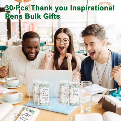 30 Pcs Thank you Inspirational Pens Bulk Gifts, Employee Appreciation Gift Motivational Quote Ballpoint Pens with Organza Bags and Thank You Cards for Teacher Student Coworkers Staff Gifts (8-30Pcs)