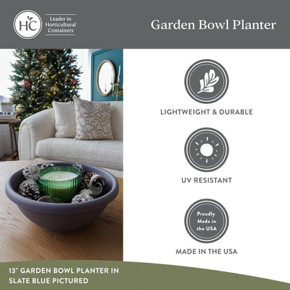 The HC Companies Shallow Planter with Drainage - Contemporary Garden Bowl Planter for Flowers, Herbs & More - Round Succulent Planter Pot for Indoors and Outdoors (13" Warm Gray, Pack of 2)