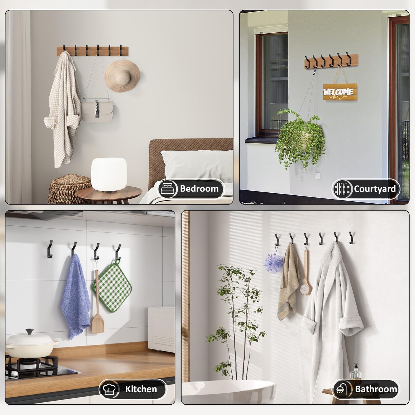 20 Pack Coat Hooks, 30KG Load Bearing Wall Hook for Hanging(Max), 1.6" L X 0.5" W X 3.94" H Coat Rack Wall Mount Double Hooks for Bag, Towels, Hats, Keys, Black