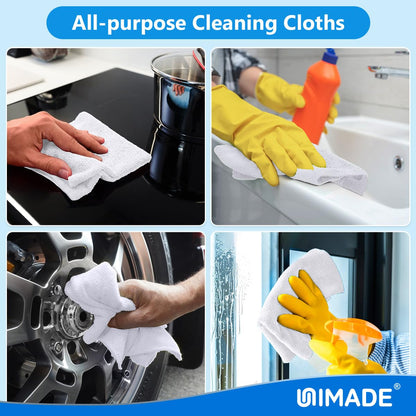 UNIMADE Shop Towel Rags, 50 Pack Reusable Shop Rags Bulk Microfiber Cleaning Cloth Lint Free Cleaning Towels for Car Kitchen Automotive Bar Mechanic Restaurant Garage, 11.5"x 11.5", White