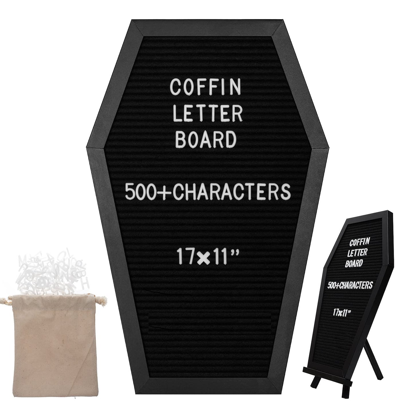 YCCYYCCY Coffin Felt Letter Board, Gothic Decor Bulletin Board for Table Top or Wall, Coffin Message Board with Pins, Gothic Decor for Home, Office, Bistro and School(Letter)
