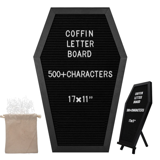 YCCYYCCY Coffin Felt Letter Board, Gothic Decor Bulletin Board for Table Top or Wall, Coffin Message Board with Pins, Gothic Decor for Home, Office, Bistro and School(Letter)