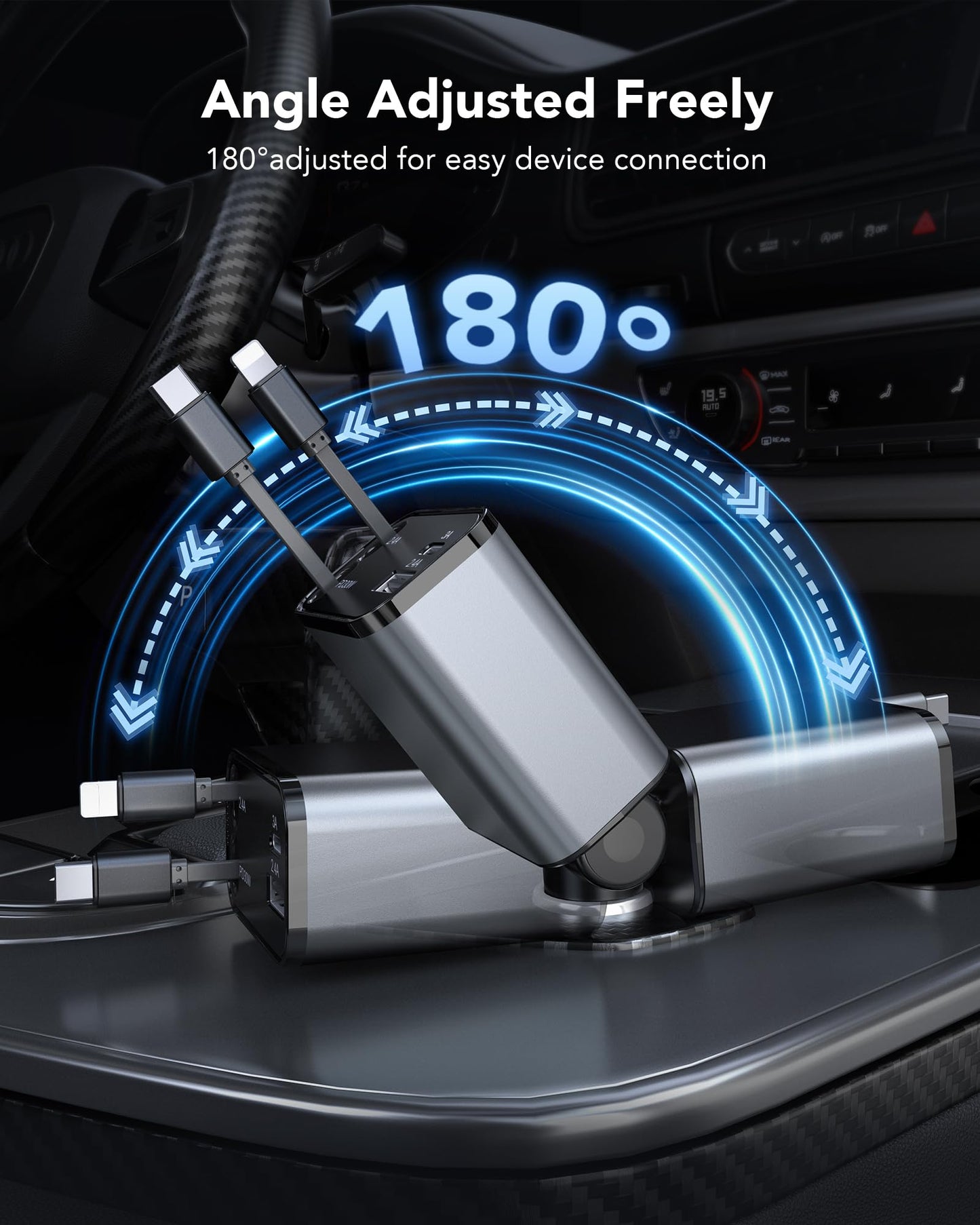69W Retractable Car Charger, 4-in-1 Fast Car Phone Charger with 2.6ft Two Retractable Cables and USB C+USB A Car Charger Block Cube, Compatible with iPhone 16 15 14 13 12 Pro Max Plus,Galaxy,Pixel