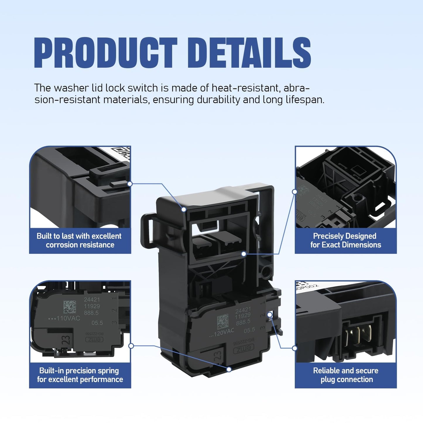 HPUY WH01X27954 Washer Lid Lock Switch Compatible for GE Washer Lid Lock Switch and Hotpoint Replace 290D1580P004 290D1580P002 WH01X24114 WH01X26114