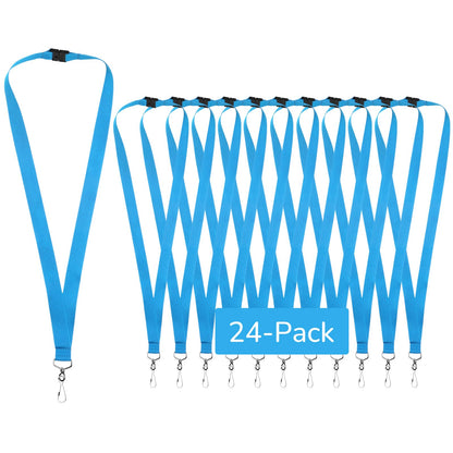 24-Pack Sky Blue Breakaway Lanyards, Durable Polyester Neck Straps for ID Cards, Keys, Office, School & Events