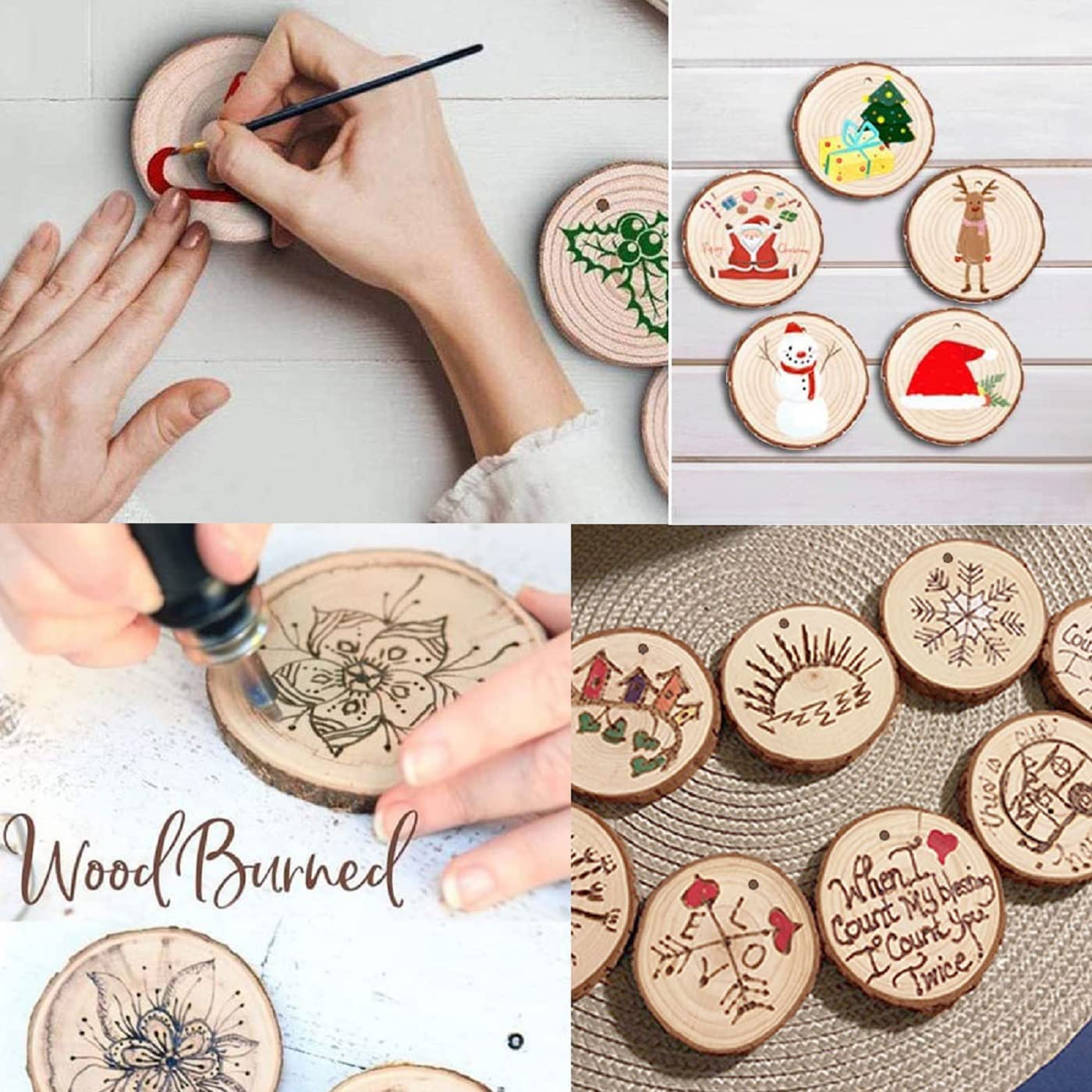 Unfinished Natural Wood Slices, 30Pcs 3.1-3.9 inch Wooden Circles Predrilled with Hole, Round Wood Discs with Twine, Craft Wood Kit DIY Craft for Rustic Wedding Decoration Christmas Ornaments