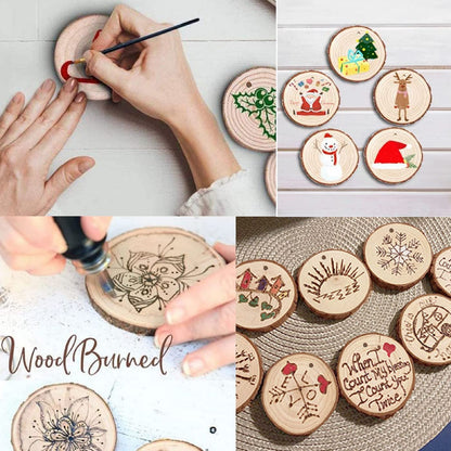 Unfinished Natural Wood Slices, 30Pcs 3.1-3.9 inch Wooden Circles Predrilled with Hole, Round Wood Discs with Twine, Craft Wood Kit DIY Craft for Rustic Wedding Decoration Christmas Ornaments