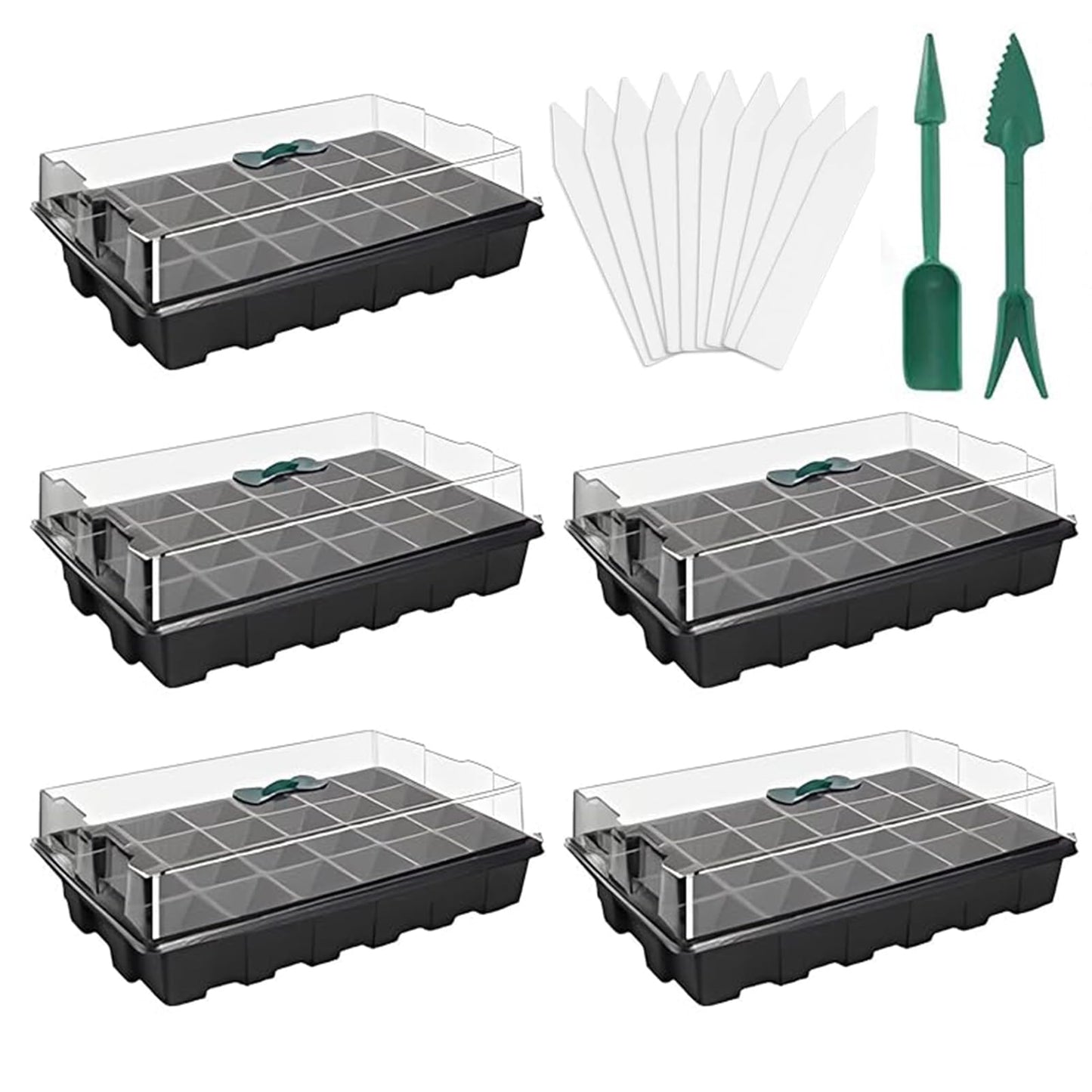ANGTUO 5 Pack Seed Starter Tray with Dome Reusable 120cell Plant Germination Trays Indoor Propagation Planting Tray Seed Starter Kit Seedling Starter Trays (24 Cells per Tray)