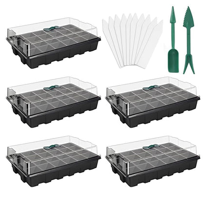 ANGTUO 5 Pack Seed Starter Tray with Dome Reusable 120cell Plant Germination Trays Indoor Propagation Planting Tray Seed Starter Kit Seedling Starter Trays (24 Cells per Tray)