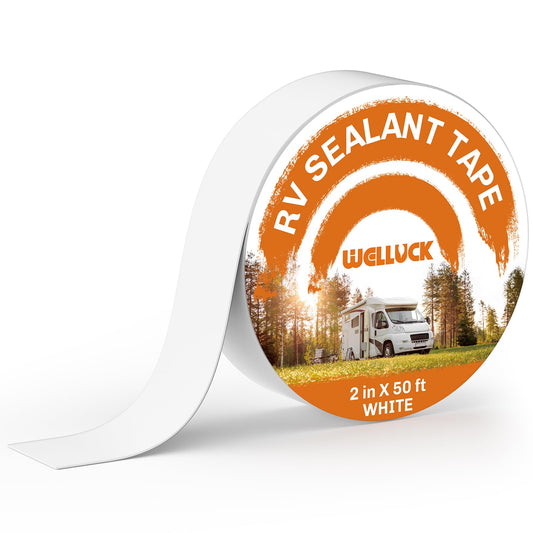 WELLUCK RV Roof Tape Sealant Roofing, Natural White RV Tape for Roof Repair Camper Trailer Boat Sealing Leak Repair, UV & Waterproof (2 Inch X 50 Foot White)