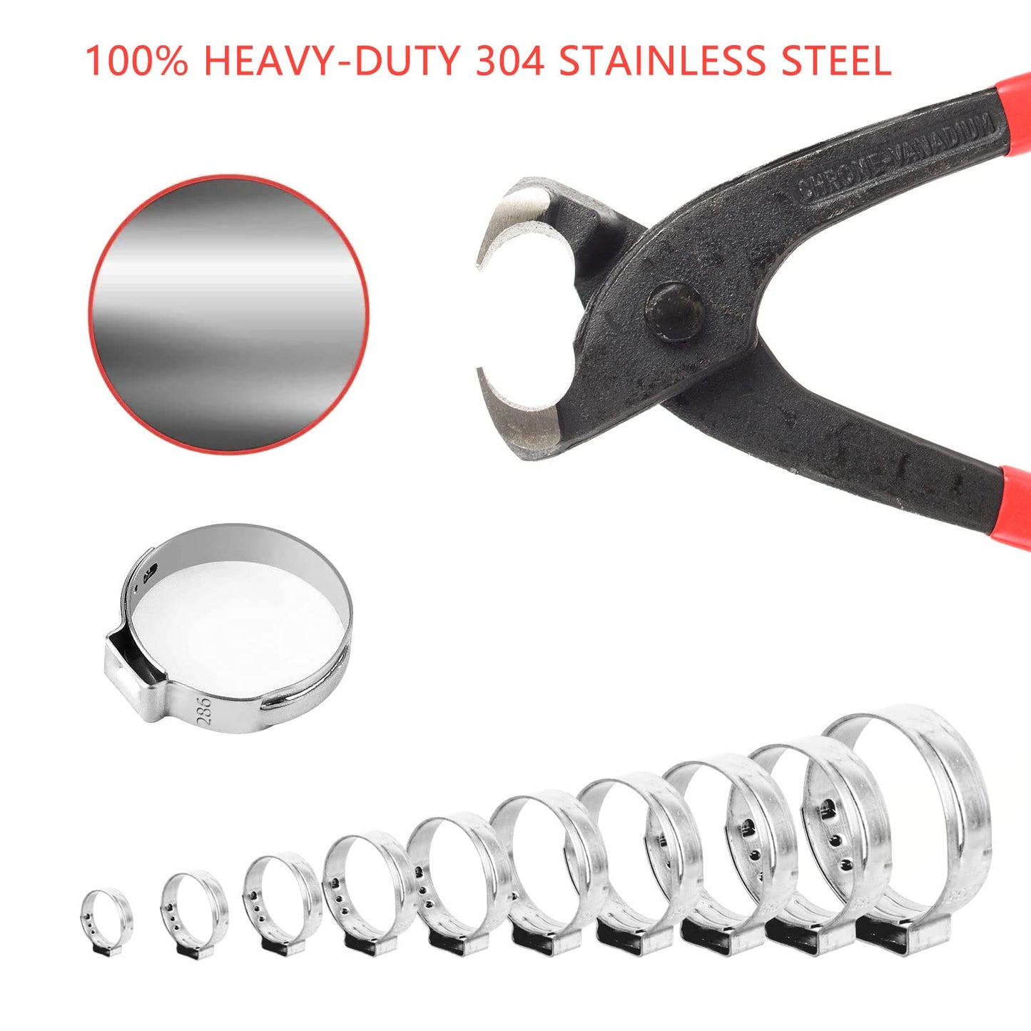 304 Stainless Steel Single Ear Hose Clamps - BeiLan 115Pcs 6-28.6mm Stepless Hose Clamps with Ear Clamp Pincer Cinch Rings Crimp Hoses Clamps Assortment Kit for Water Pipe Plumbing and Automotive Use