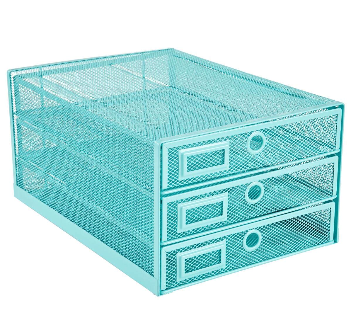 Annova Desk Organizer Wire Mesh 3 Tier Sliding Drawers Paper Sorter/Multifunctional/Premium Solid Construction for Letters, Documents, Mail, Files, Paper, Kids' Art Supplies … (turquoise)
