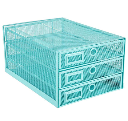 Annova Desk Organizer Wire Mesh 3 Tier Sliding Drawers Paper Sorter/Multifunctional/Premium Solid Construction for Letters, Documents, Mail, Files, Paper, Kids' Art Supplies … (turquoise)