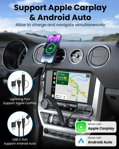 2-Pack Coiled USB Cable, USB to USB C and Lightn-ing Cable 4-in-1, Car Carplay Cable, Fast Charging Cord for iPhone 17 16 15 14 13 12, iPad, MacBook, Galaxy, Note & More - 4ft/Black