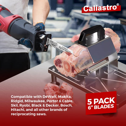 Caliastro 6-Inch Stainless Steel Frozen Meat Bone Cutting Saw Blades for Reciprocating and Sawzall Saws 5-Pack, Black