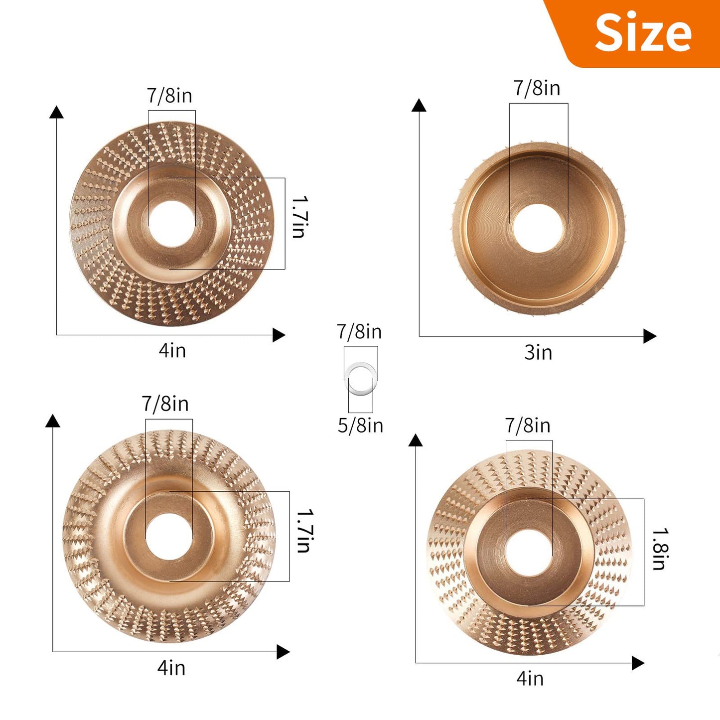 Pomsare Wood Carving Disc Set, 5PCS Wood Grinding Wheel for 4 or 4 1/2 Angle Grinder, Stump Grinder Shaping Discs for Cutting Polishing