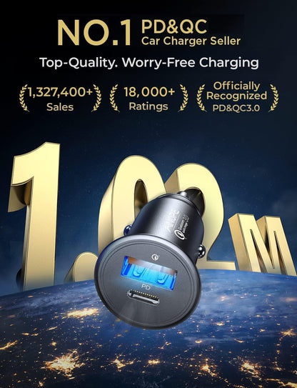 AINOPE 67.5W Mini Car Charger USB C Fast Car Charger (with 60W USB C Cable) for iPhone 17 Car Charger, All Metal Cigarette Lighter Adapter, Car Accessories Adapter for iPhone 17 16 Samsung Android