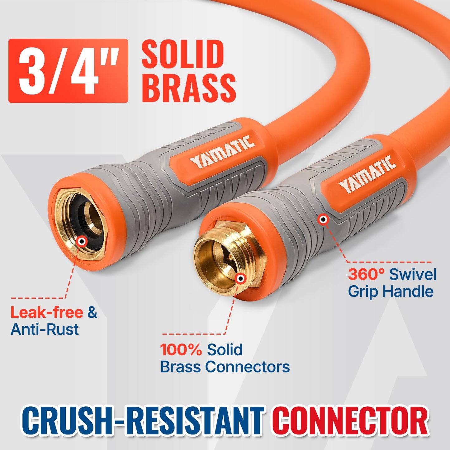 YAMATIC ECO-Friendly Garden Lead-in Hose 5/8 in. x 5 ft Heavy Duty Enhanced Brass Connectors | All-Weather Flexibility| Lightweight | RoHS Standard