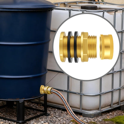 Wantmatch Brass Garden Hose Bulkhead Fitting with Plug,1/2" Female NPT 3/4" Male GHT Garden Hose Threaded,Brass Water Tank Connector 2 Pack