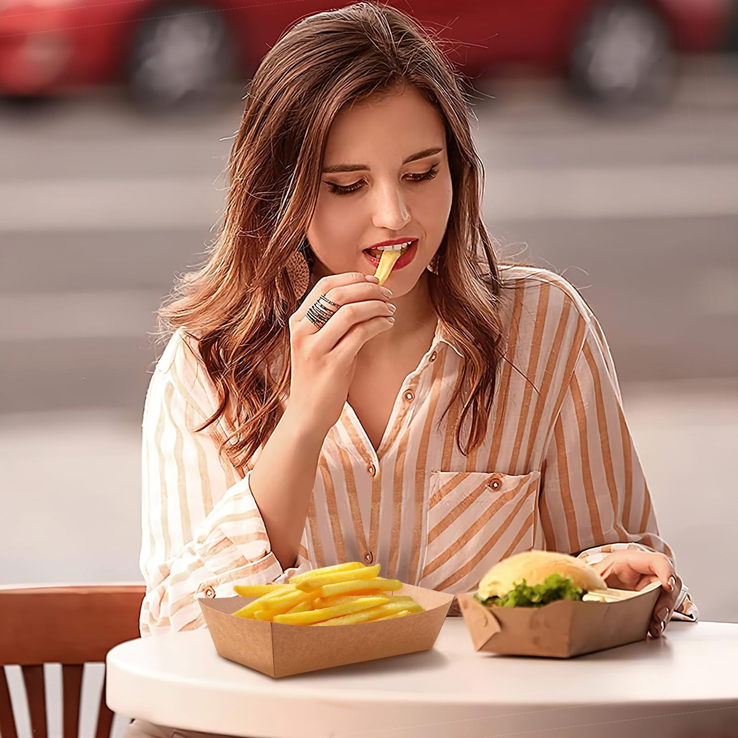 150 Pack Paper Food Boats,Brown Kraft Food Tray,Disposable Paperboard Serving Tray,Grease Resistant Fast Food Boat Basket Hot Dog Trays for Snack Tacos Nachos Popcorn Party Picnic Wedding Party (2LB)