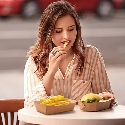 150 Pack Paper Food Boats,Brown Kraft Food Tray,Disposable Paperboard Serving Tray,Grease Resistant Fast Food Boat Basket Hot Dog Trays for Snack Tacos Nachos Popcorn Party Picnic Wedding Party (2LB)