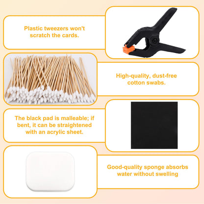 210pcs Card Cleaning Kit, TCG Card Grading Care Flattening Centering Repairing Tool Cleaner Tool Accessories for Collector Restoration Gift